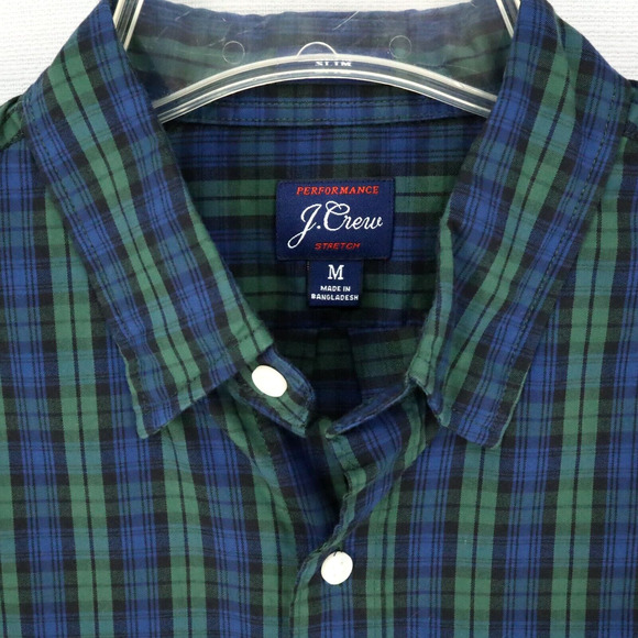 J Crew Shirt Mens Medium Green Blue Plaid Performance Stretch Casual - Picture 7 of 15